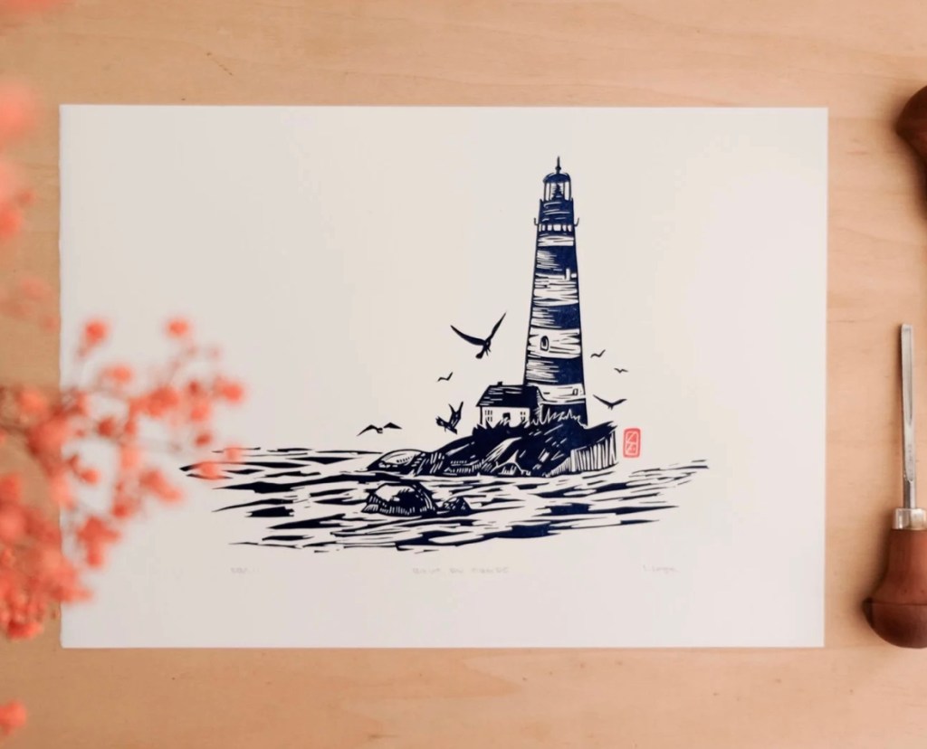 affiche, illustrations, linogravure, fait main, impression locale, idée cadeau, déco, créatrice, fabrication française