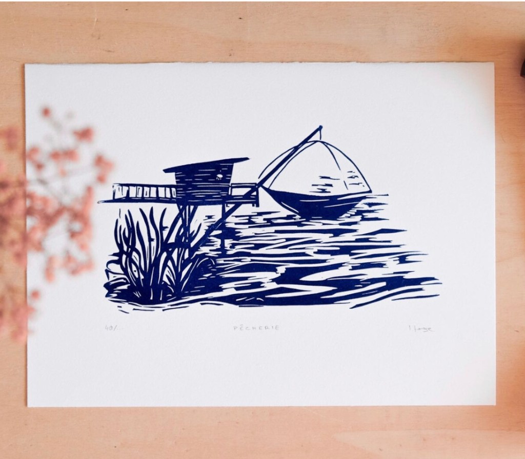 affiche, illustrations, linogravure, fait main, impression locale, idée cadeau, déco, créatrice, fabrication française