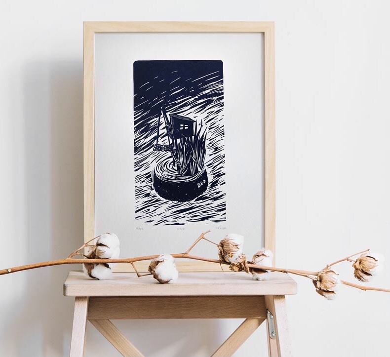 affiche, illustrations, linogravure, fait main, impression locale, idée cadeau, déco, créatrice, fabrication française, cadeau de noël, modèle unique, édition limitée