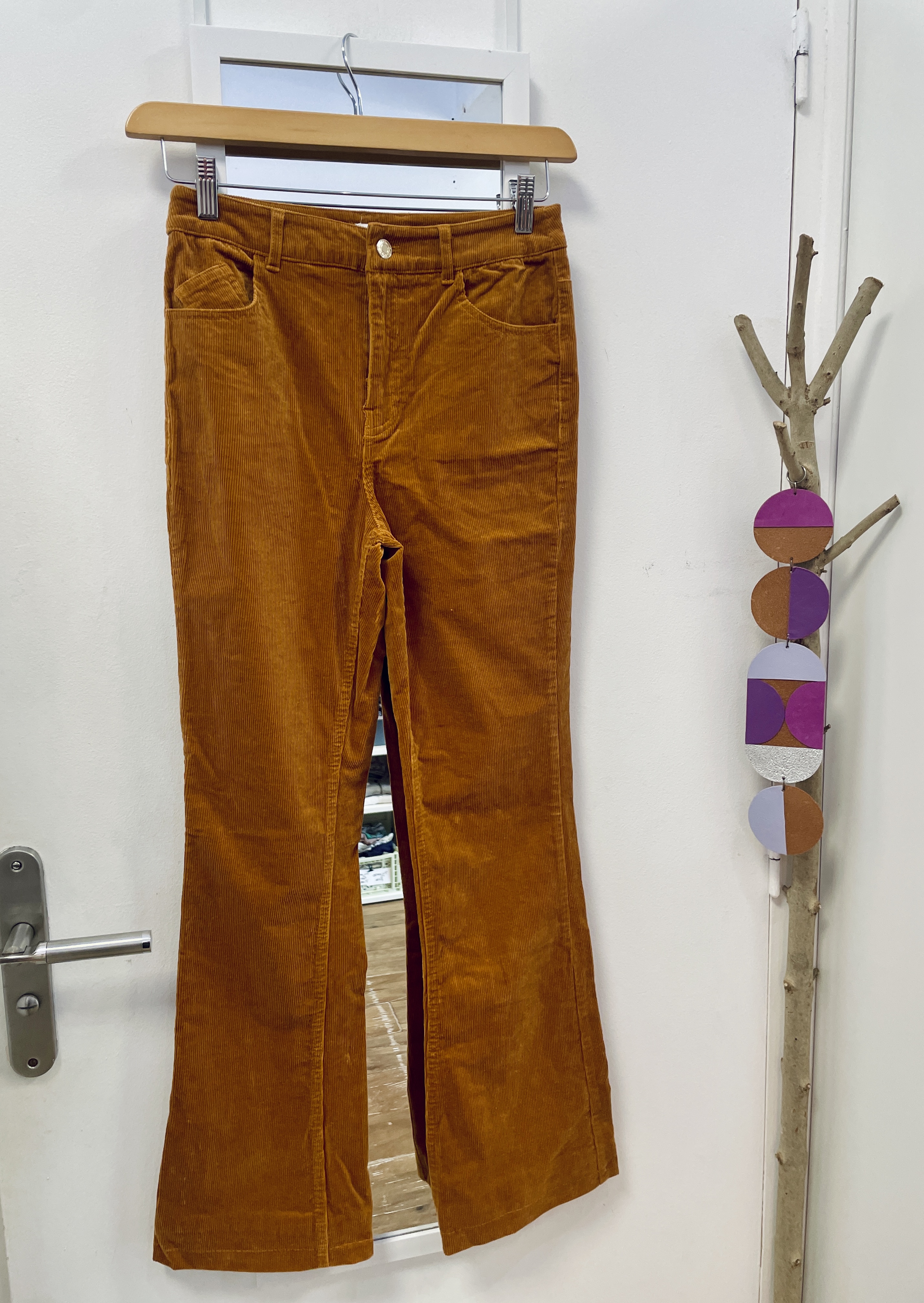 palazzo, pantalon, jean, seconde main, mode durable, friperie, vêtement d'occasion, boutique nantaise, kapsule éphémère, cache cache, tartan